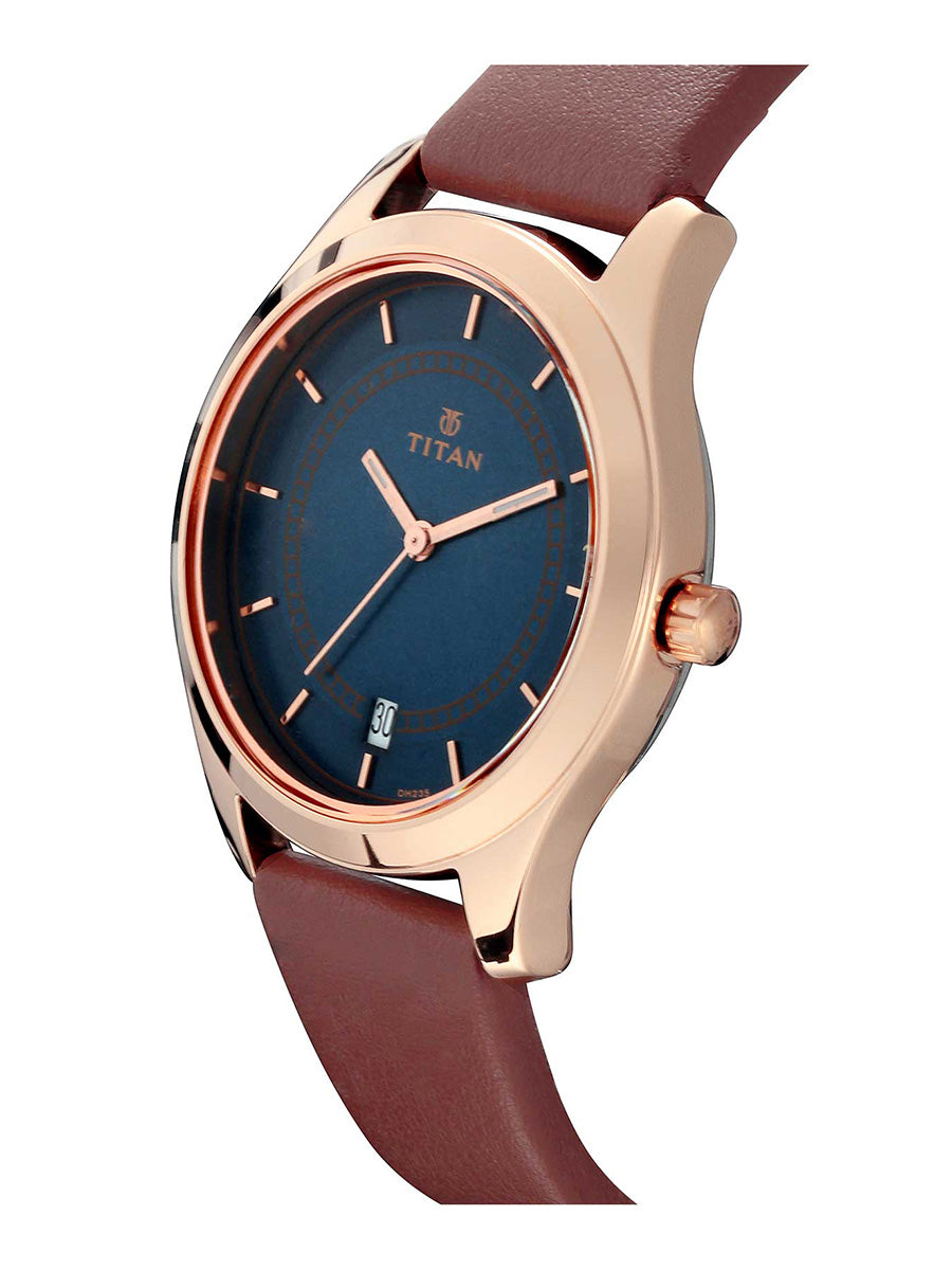 Titan Workwear Blue Dial Analog with Date Leather Strap watch for Women