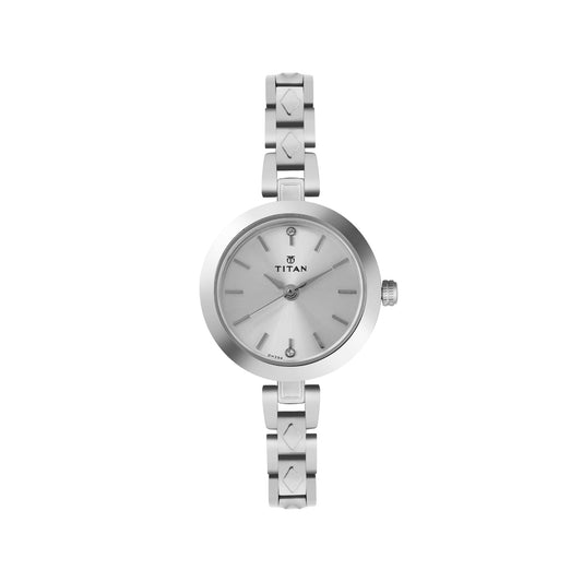 Titan Quartz Analog Silver Dial Stainless Steel Strap Watch for Women