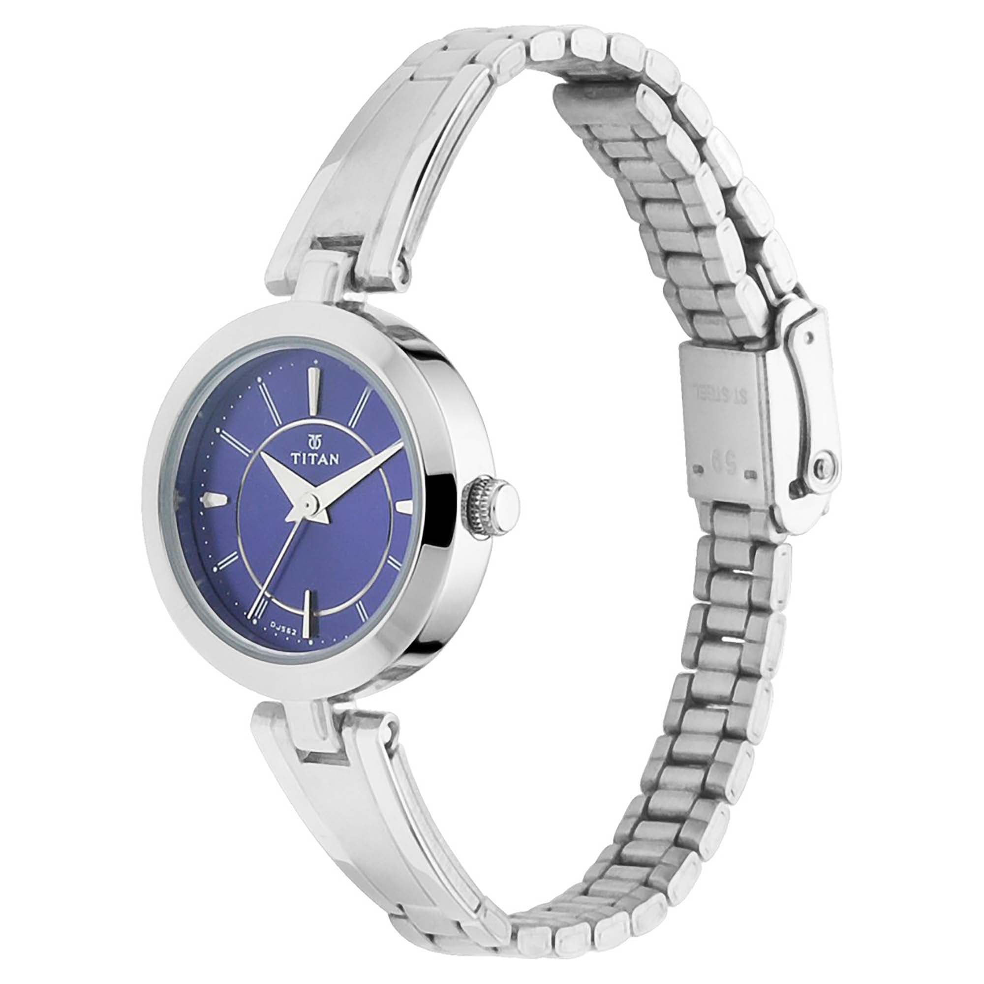 Titan Quartz Analog Blue Dial Metal Strap Watch for Women