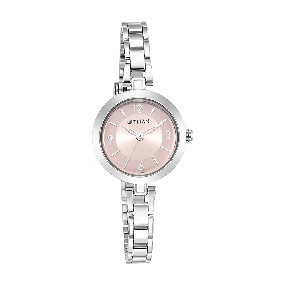 Titan Lagan Pink Dial Analog Metal Strap Watch for Women