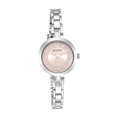 Titan Lagan Pink Dial Analog Metal Strap Watch for Women