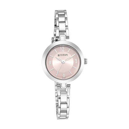 Titan Lagan Pink Dial Analog Metal Strap Watch for Women