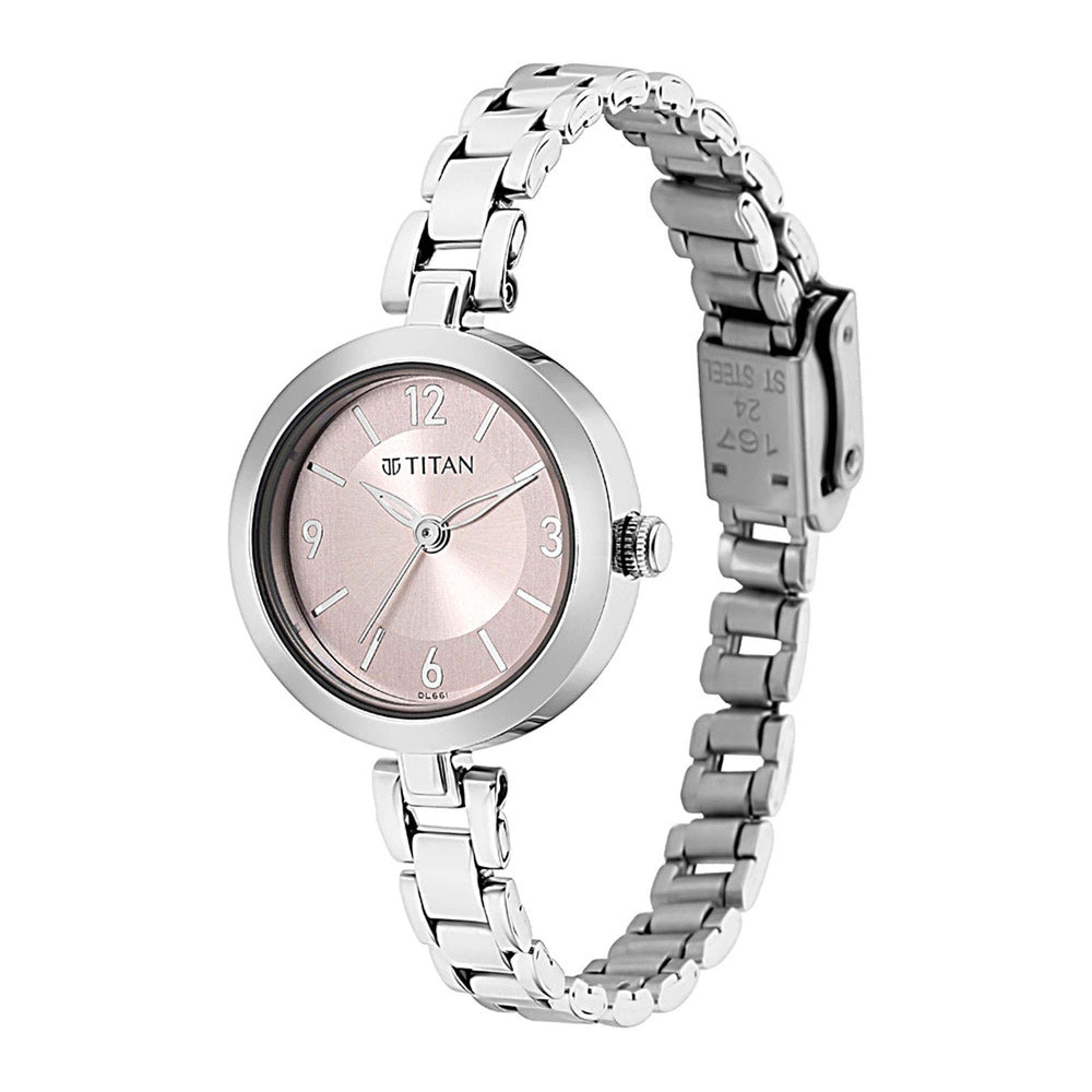 Titan Lagan Pink Dial Analog Metal Strap Watch for Women