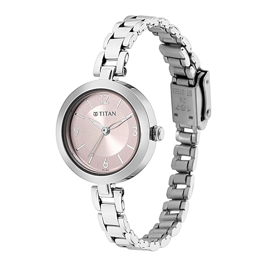 Titan Lagan Pink Dial Analog Metal Strap Watch for Women