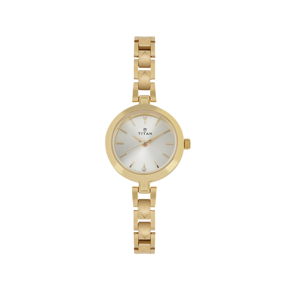 Titan Quartz Analog Champagne Dial Stainless Steel Strap Watch for Women