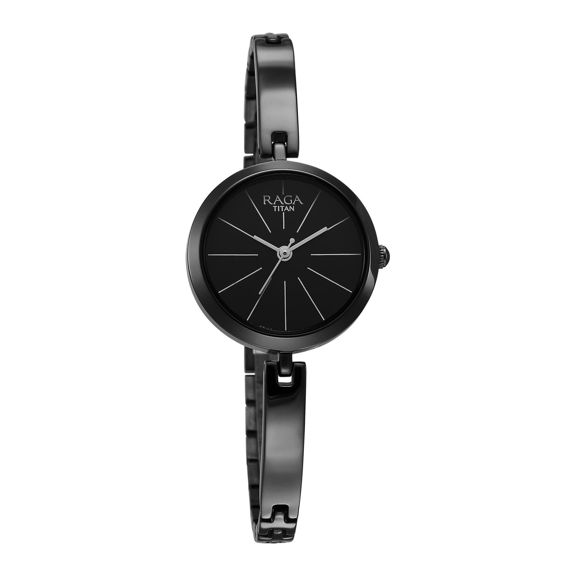 Titan Raga Viva Quartz Analog Black Dial Grey Metal Strap Watch for Women