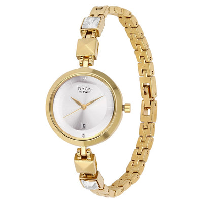 Titan Raga Viva Silver Dial Analog with Date Golden Metal Strap watch for Women