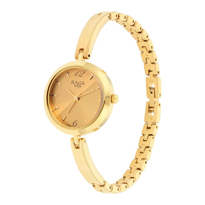 Titan Raga Viva Golden Dial Analog Metal Strap Watch for Women