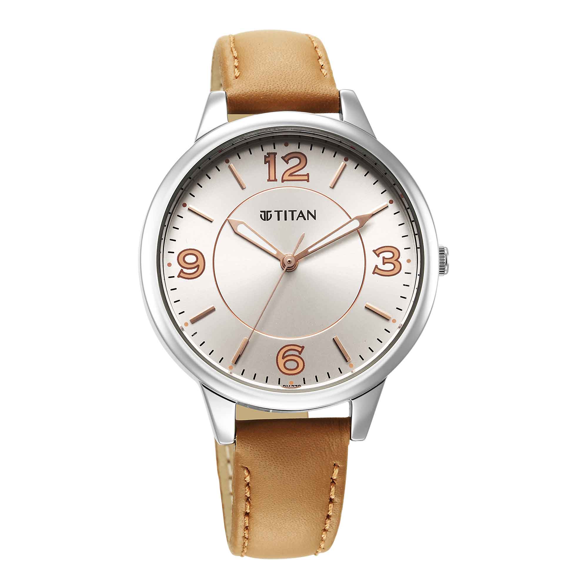 Titan Urban Silver White Dial Analog Leather Strap watch for Women