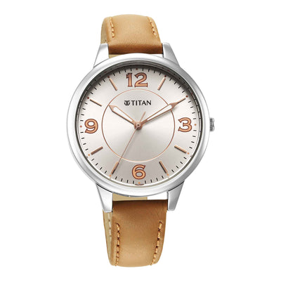 Titan Urban Silver White Dial Analog Leather Strap watch for Women