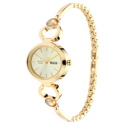 Titan Raga Viva Champagne Dial Analog with Day and Date Metal Strap watch for Women