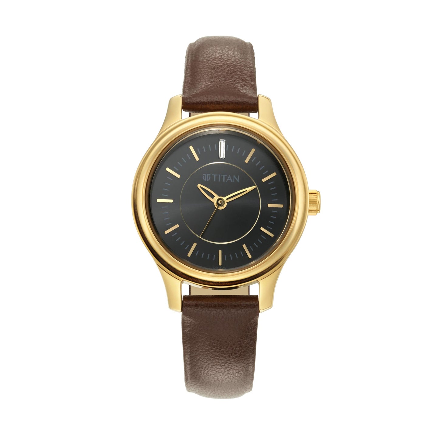 Titan Quartz Analog Black Dial Leather Strap Watch for Women