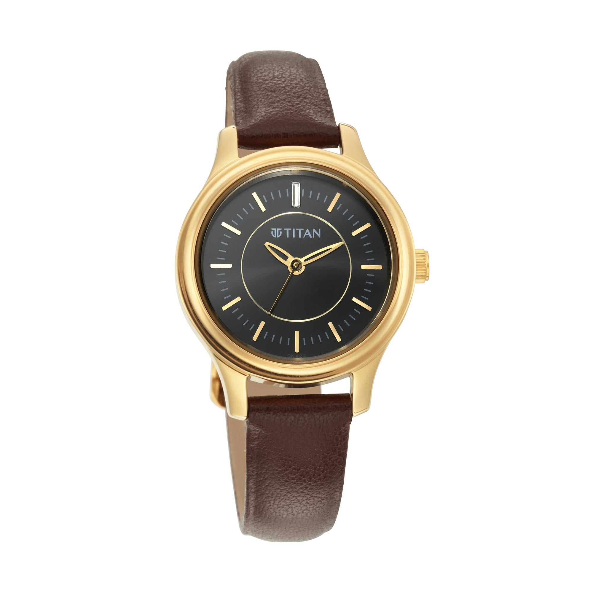 Titan Quartz Analog Black Dial Leather Strap Watch for Women