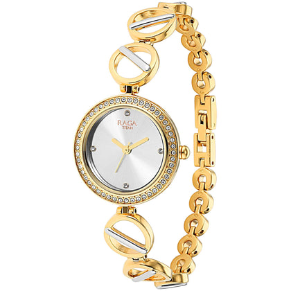 Titan Raga Viva Golden Dial Women Watch With Metal Strap