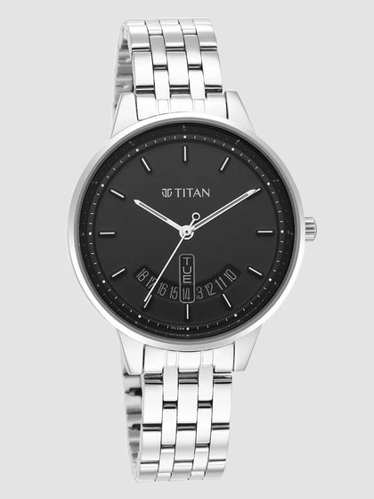 Titan Women's Precision Simplicity Watch: Black Gradient Dial with Metal Strap