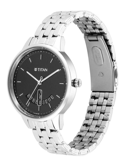 Titan Women's Precision Simplicity Watch: Black Gradient Dial with Metal Strap