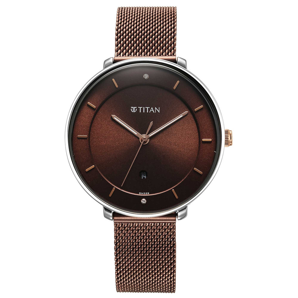 Titan Noir Brown Dial Analog Stainless Steel Strap Watch for Women