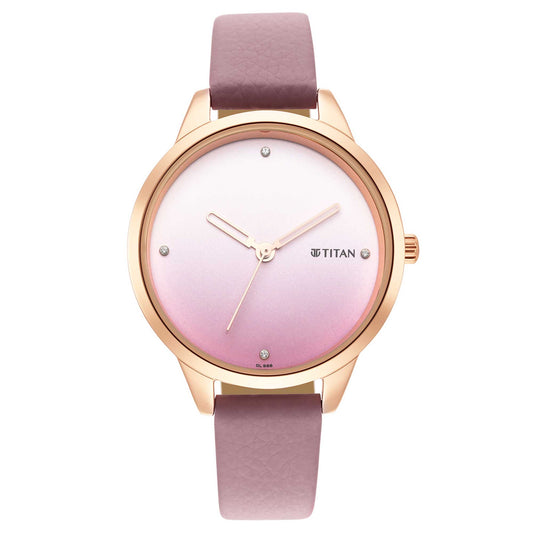 Titan Quartz Analog Black Dial Leather Strap Watch for Women