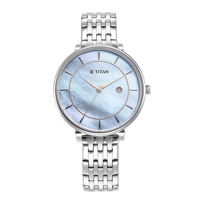 Titan Workwear Blue Dial Analog with Date Stainless Steel Strap Watch for Women