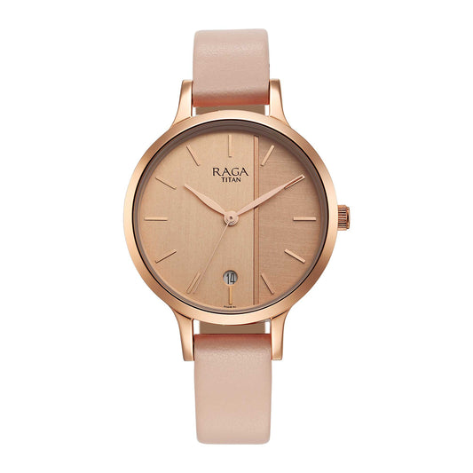 Titan Raga Viva Rose Gold Dial Analog with Date Leather Strap watch for Women