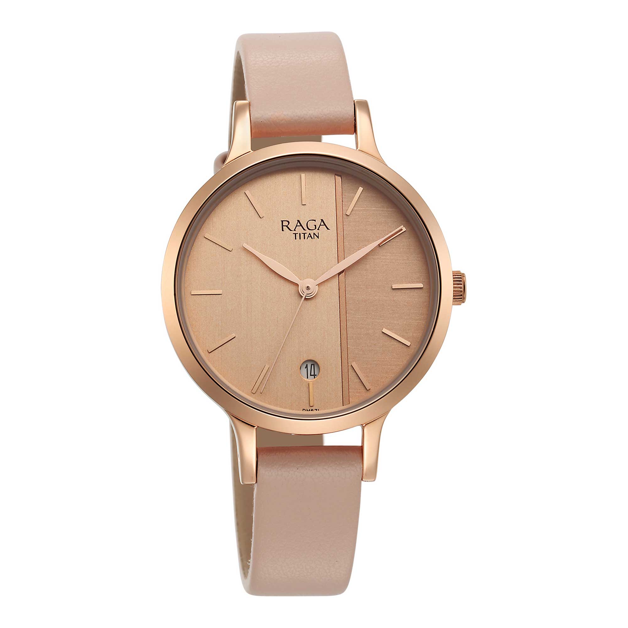 Titan Raga Viva Rose Gold Dial Analog with Date Leather Strap watch for Women