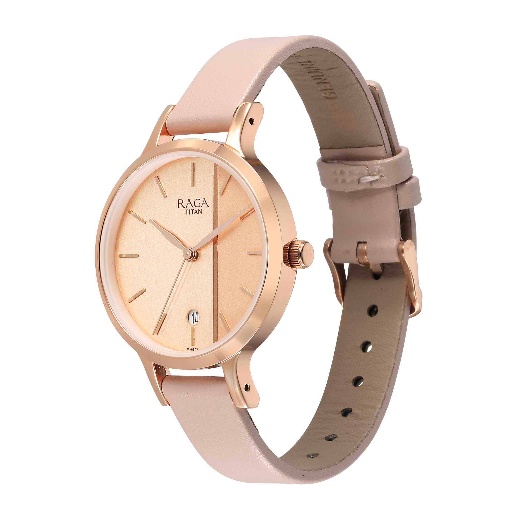 Titan Raga Viva Rose Gold Dial Analog with Date Leather Strap watch for Women