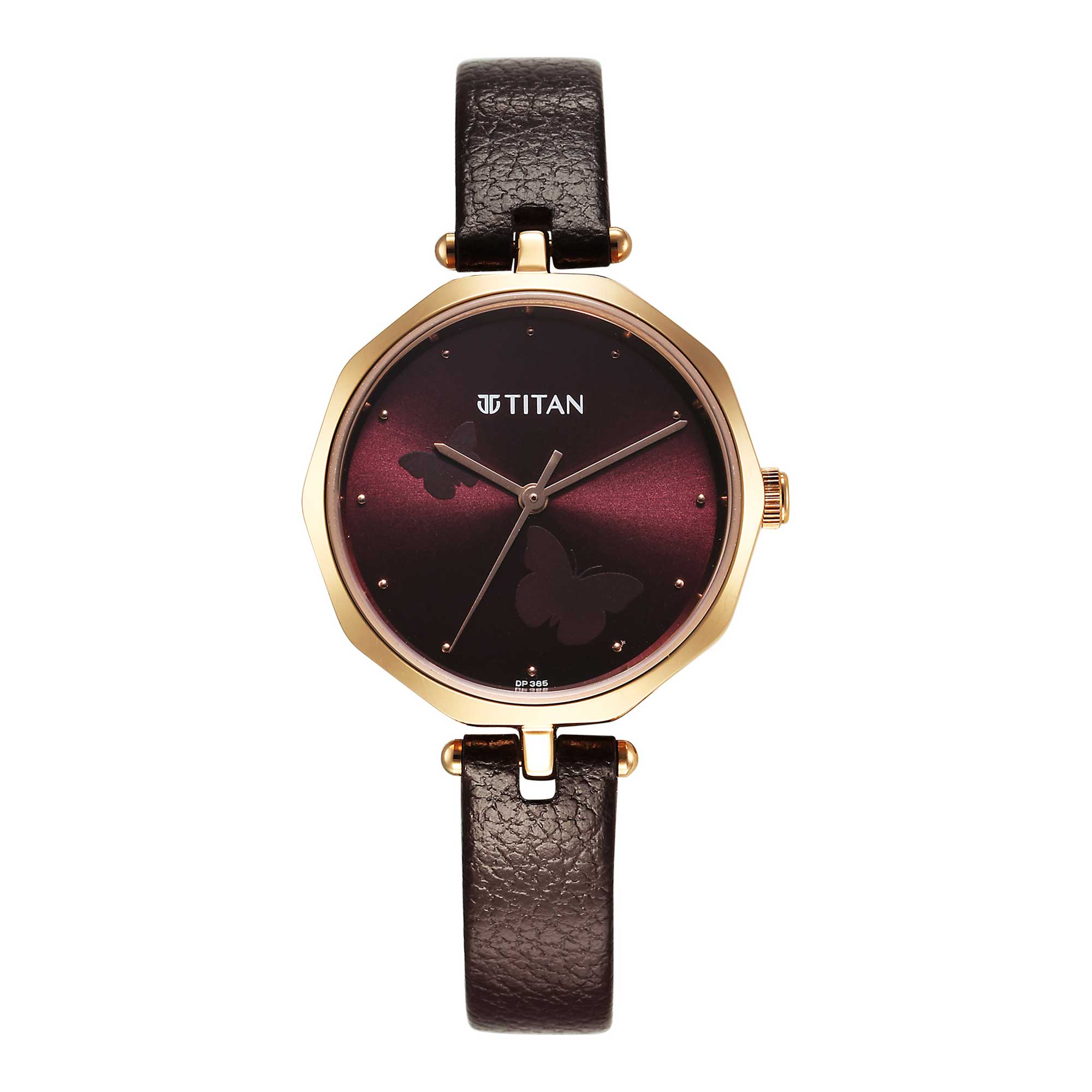 Titan Karishma Quartz Analog Maroon Dial Leather Strap Watch for Women