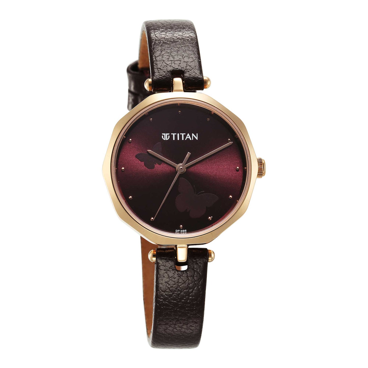 Titan Karishma Quartz Analog Maroon Dial Leather Strap Watch for Women