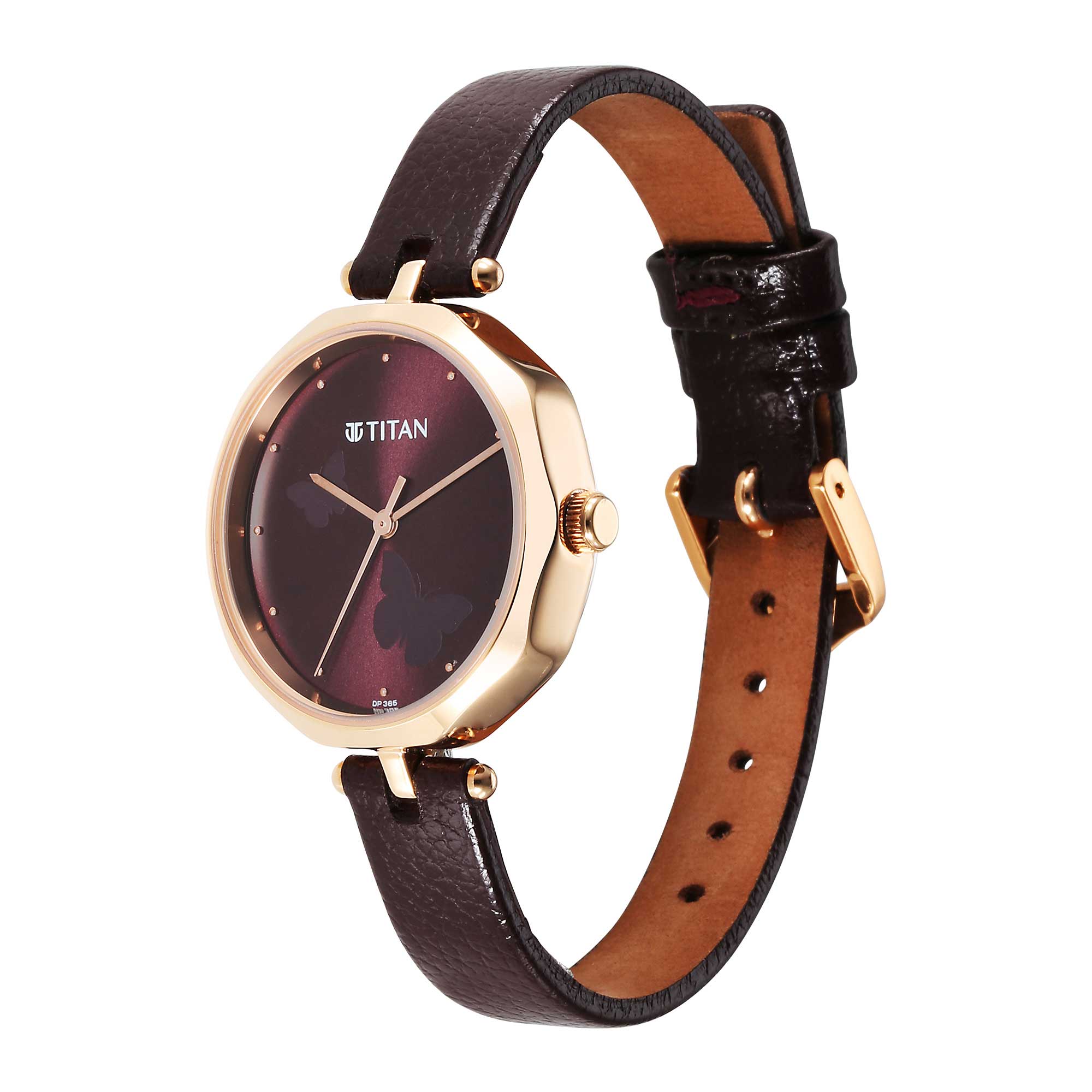 Titan Karishma Quartz Analog Maroon Dial Leather Strap Watch for Women