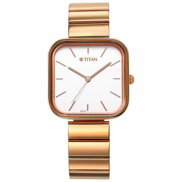 Titan Purple Stackables Quartz Analog White Dial Stainless Steel Strap Watch for Women