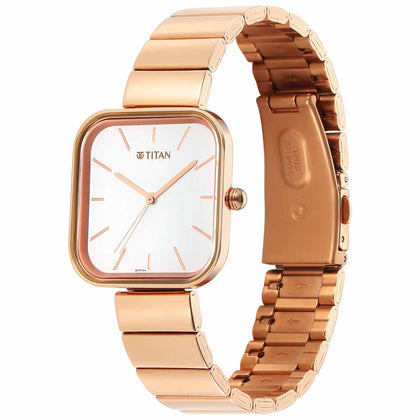 Titan Purple Stackables Quartz Analog White Dial Stainless Steel Strap Watch for Women