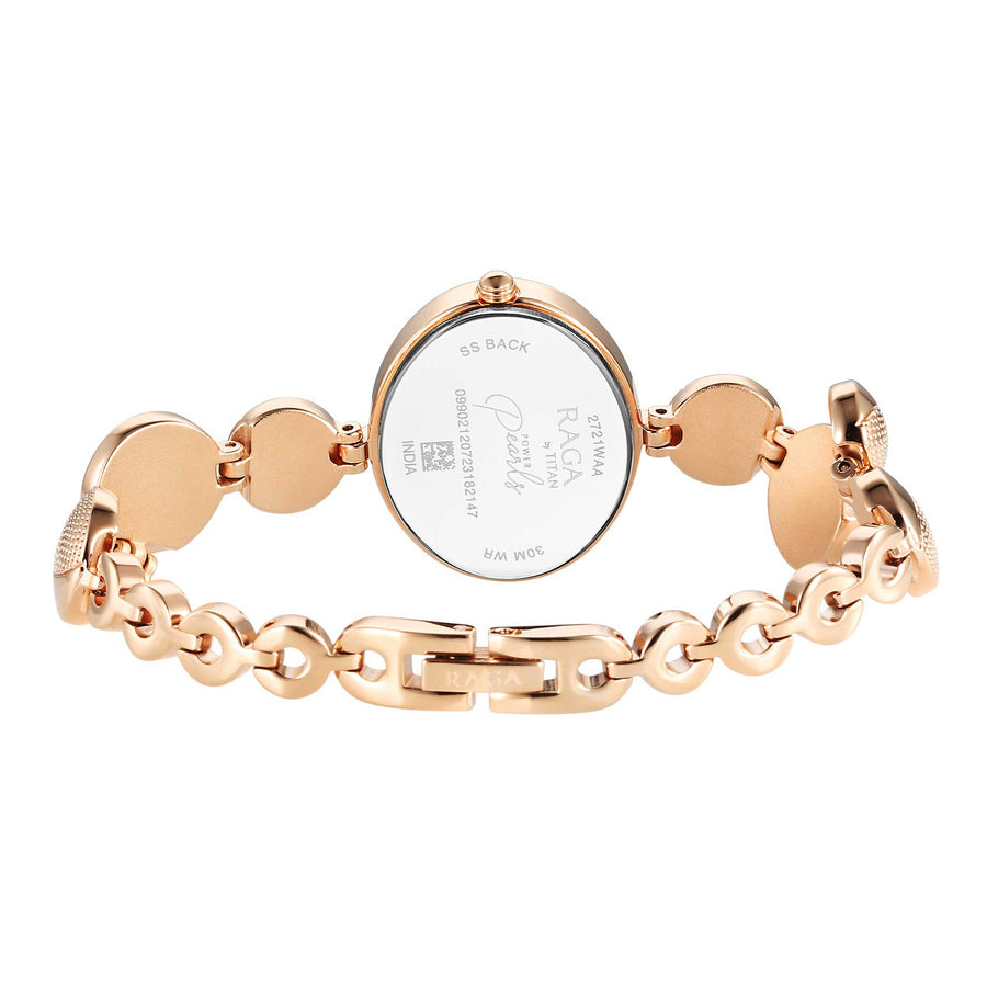 Titan Raga Power Pearls Quartz Analog Mother Of Pearl Dial Metal Strap Watch for Women