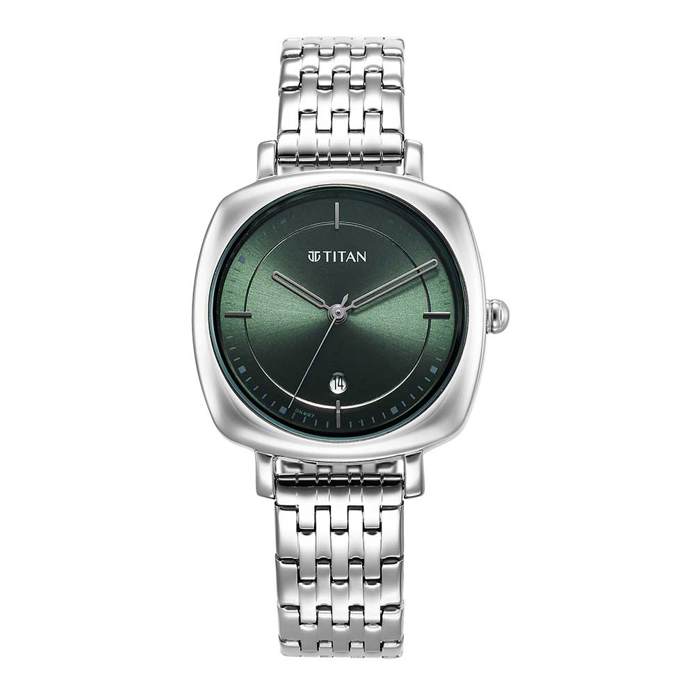 Titan Shaped Case Green Dial Metal Strap Watch Kallol Limited