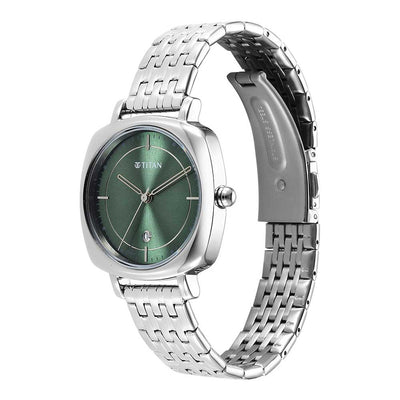 Titan Shaped Case Green Dial Metal Strap Watch