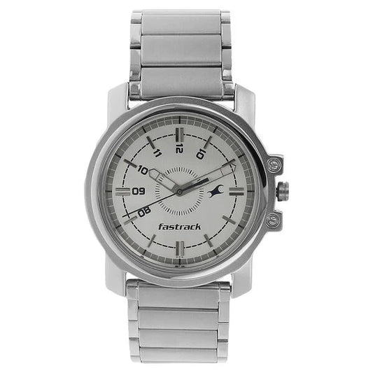 Fastrack Quartz Analog White Dial Stainless Steel Strap Watch for Guys