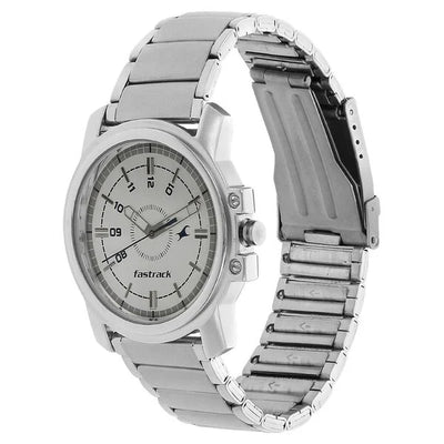 Fastrack Quartz Analog White Dial Stainless Steel Strap Watch for Guys