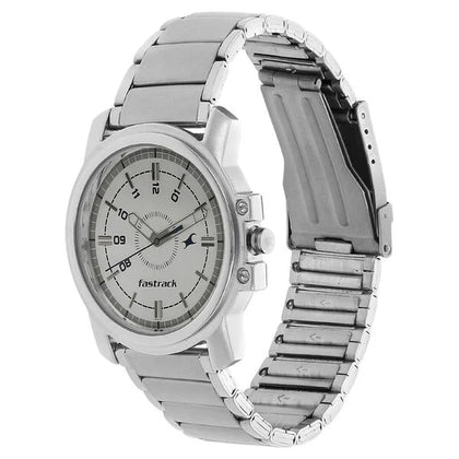 Fastrack Quartz Analog White Dial Stainless Steel Strap Watch for Guys