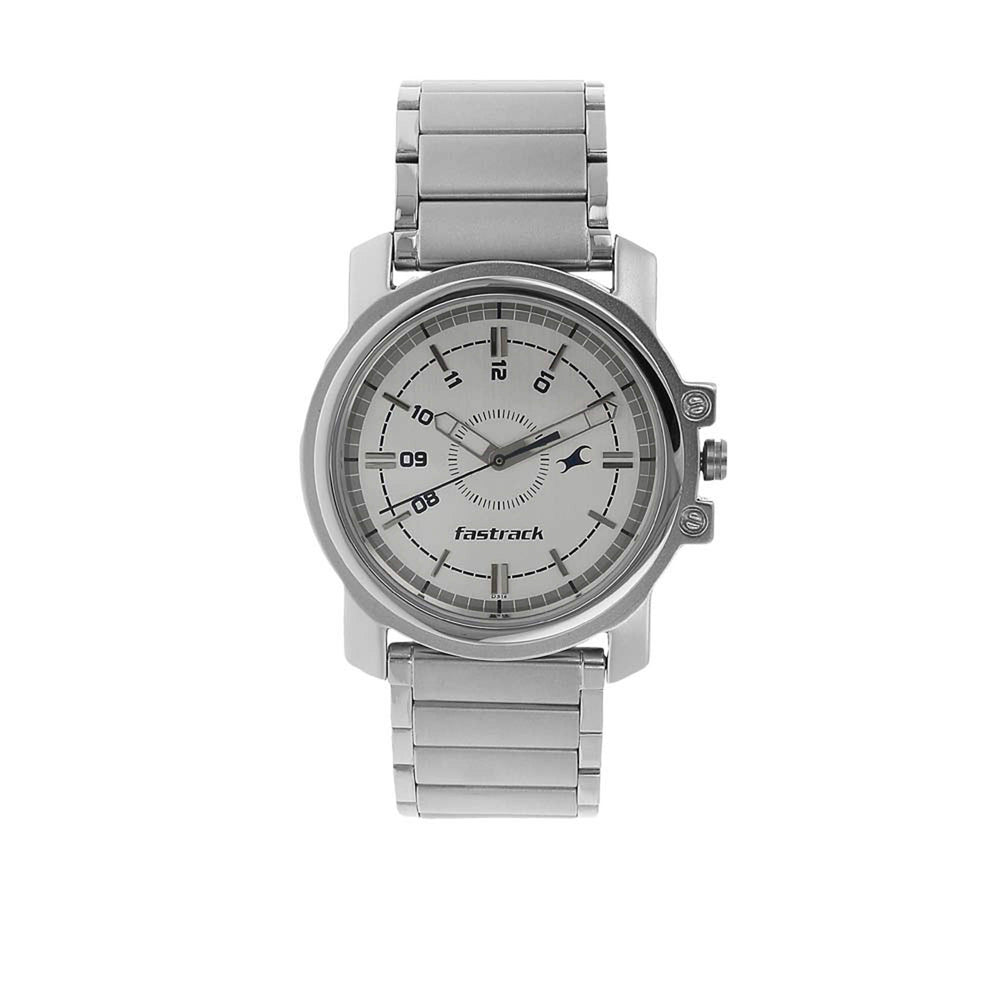 Fastrack Quartz Analog Silver Dial Stainless Steel Strap Watch for Guys