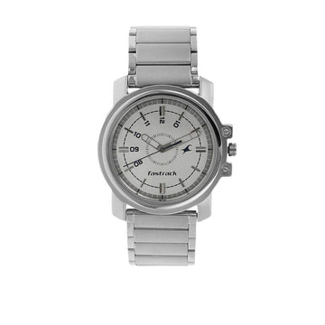 Fastrack Quartz Analog Silver Dial Stainless Steel Strap Watch for Guys