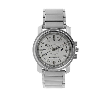 Fastrack Quartz Analog Silver Dial Stainless Steel Strap Watch for Guys