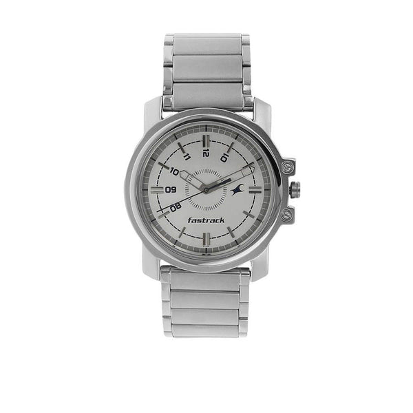 Fastrack Quartz Analog Silver Dial Stainless Steel Strap Watch for Guys