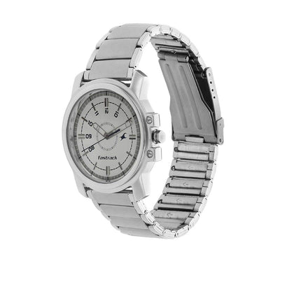 Fastrack Quartz Analog Silver Dial Stainless Steel Strap Watch for Guys