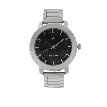 Fastrack Quartz Analog Black Dial Stainless Steel Strap Watch for Guys