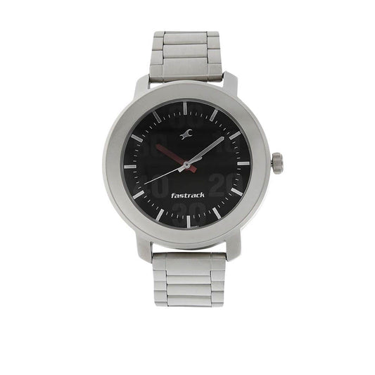 Fastrack Quartz Analog Black Dial Stainless Steel Strap Watch for Guys