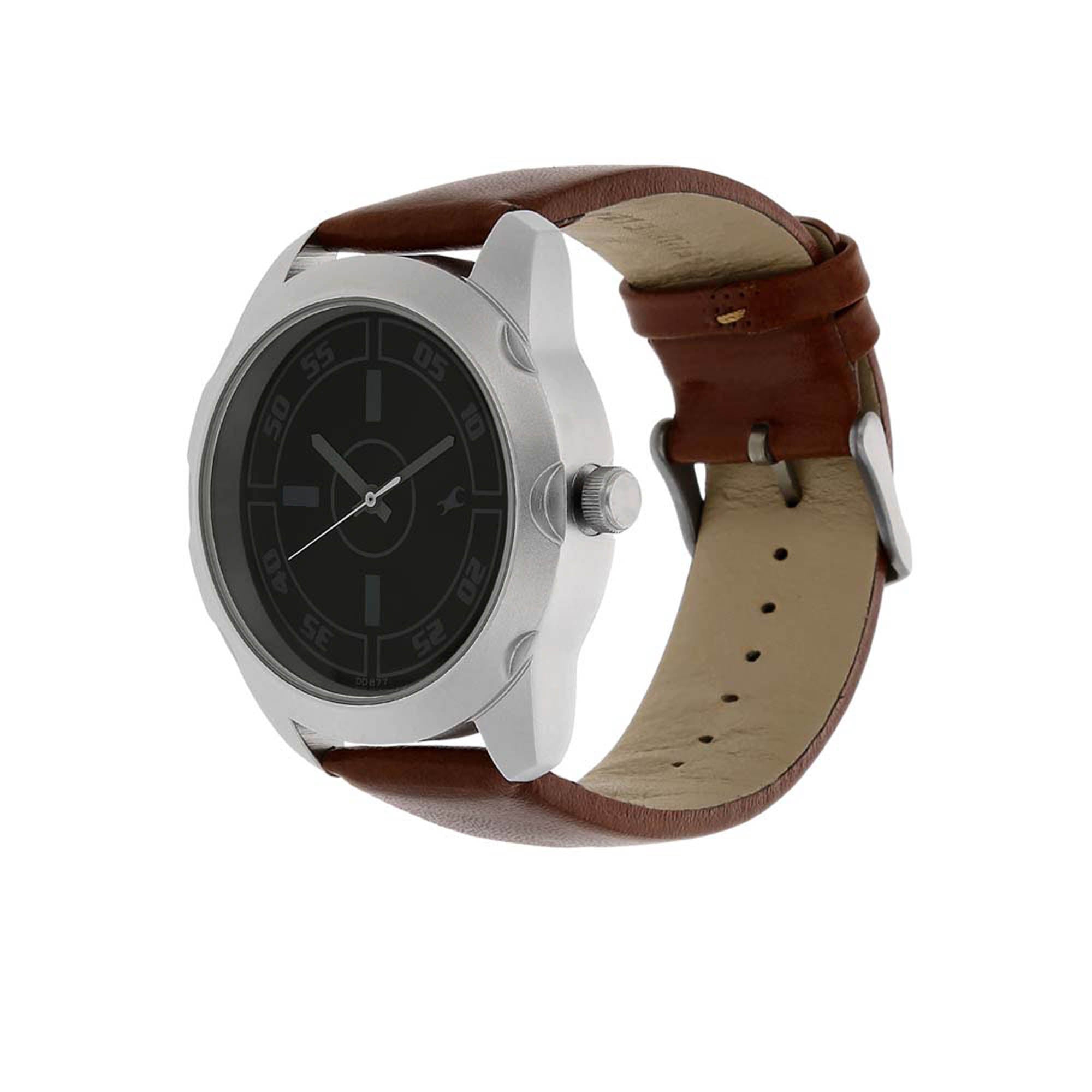 Fastrack Quartz Analog Black Dial Leather Strap Watch for Guys