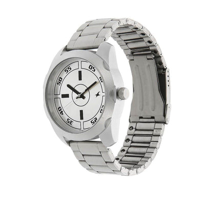 Fastrack Quartz Analog Silver Dial Stainless Steel Strap Watch for Guys