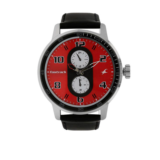 Fastrack Quartz Analog Red Dial Leather Strap Watch for Guys