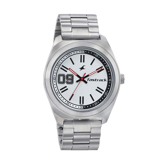 Fastrack Varsity Quartz Analog White Dial Stainless Steel Strap Watch for Guys