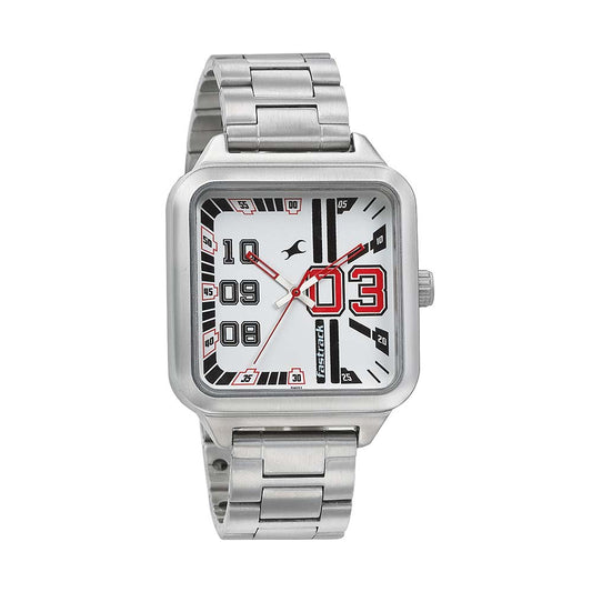 Fastrack Varsity Quartz Analog White Dial Stainless Steel Strap Watch for Guys