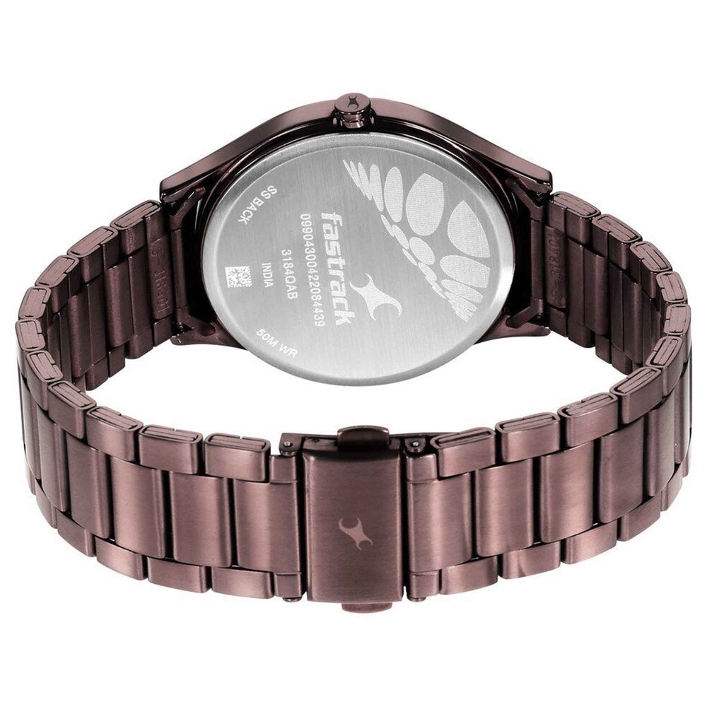 Fastrack Style Up Quartz Analog Brown Dial Stainless Steel Strap Watch for Guys